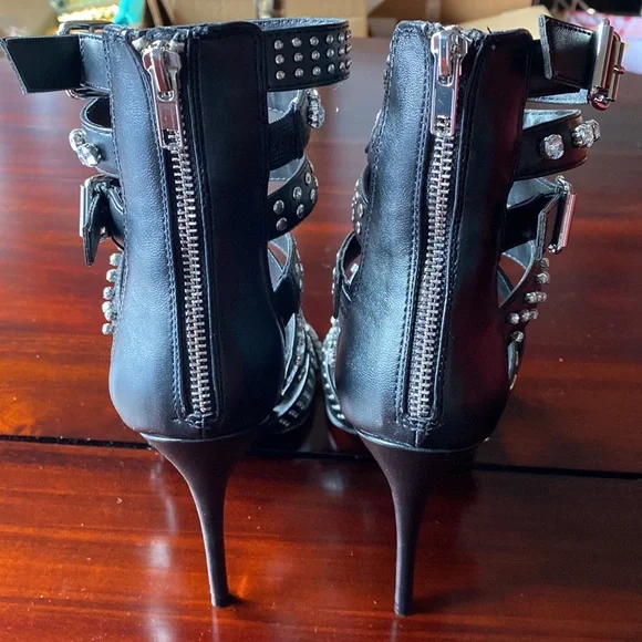 Steve Madden black silver studded heel booties. - Picture 2 of 6
